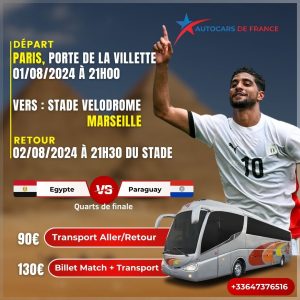 Billets avec transport de Paris au Stade Velodrome à Marseille pour le match Egypte vs Paraguay Le 02/08/2024 aux Jeux Olympiques de Paris 2024