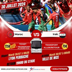 Billets avec transport de Lyon au Stade de Nice pour le match Iraq vs Maroc Le 30 juillet 2024 aux Jeux Olympiques de Paris 2024