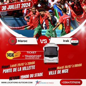 Billets avec transport de Paris au Stade de Nice pour le match Iraq vs Maroc Le 30 juillet 2024 aux Jeux Olympiques de Paris 2024